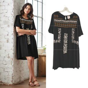 Knox Rose Embroidered Wildrose Dress Wmn's Sz M  Black Short Sleeve Side Pockets